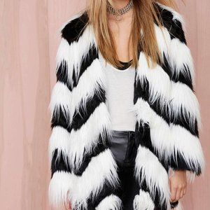 Nasty Gal Fur Coat Black & White (Glamorous )